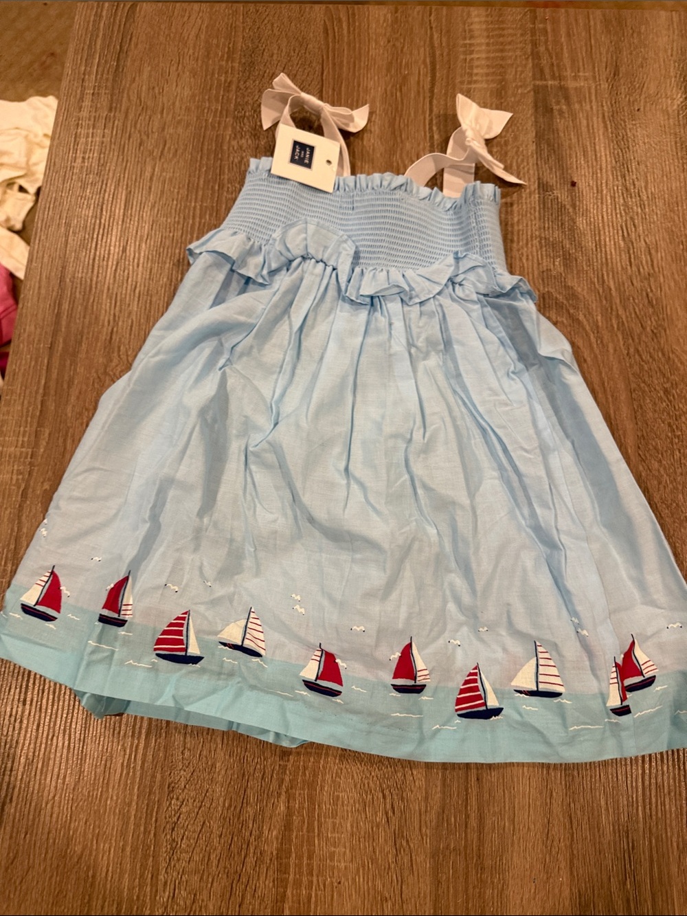Janie and Jack Light Blue Sailboat Sundress with Navy and Red Accents